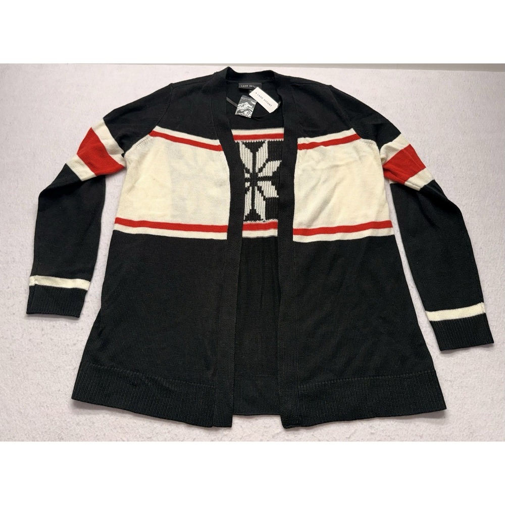Lane Bryant Cardigan Sweater NWT 14/16 XL Black Red Snowflake Stripe Open Front